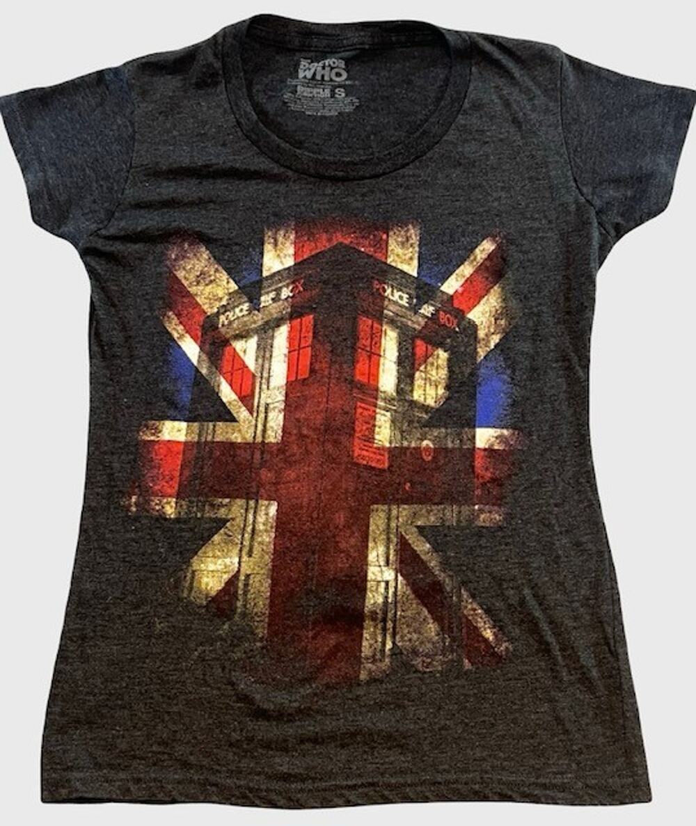 Doctor Who ~ Tardis & Union Jack T-shirt 2012 Dark Grey/Black, Size S